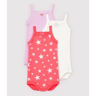 プチバトー(PETIT BATEAU)の新品未使用　プチバトー　36m キャミソールボディ　ピンクスター (ロンパース)