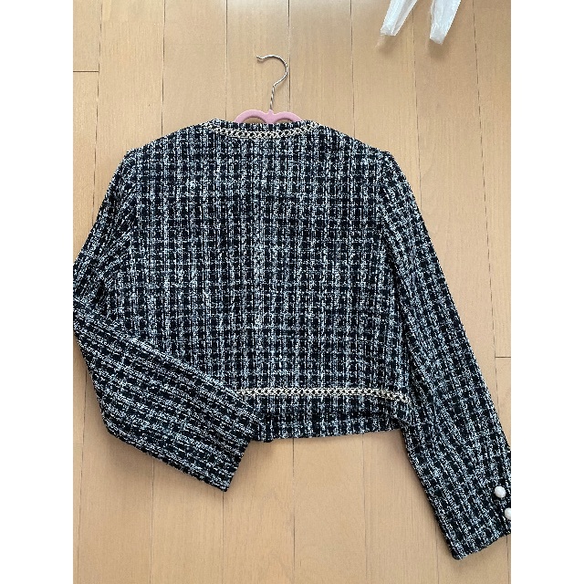 美品✨ リランドチュール ツイード クロップドジャケット ノーカラー 2 パール Rirandture ツイードクロップドジャケット