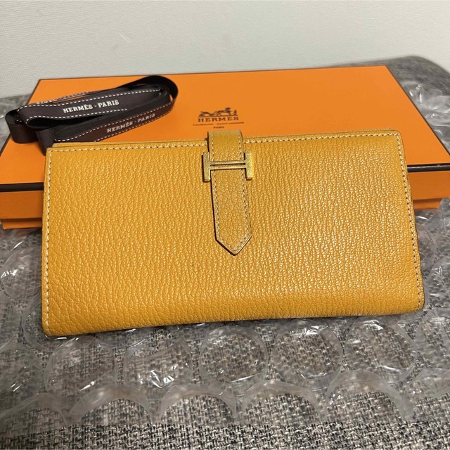 海外限定】 Hermes - HERMESベアン 3つ折り長財布 ゴールド金具