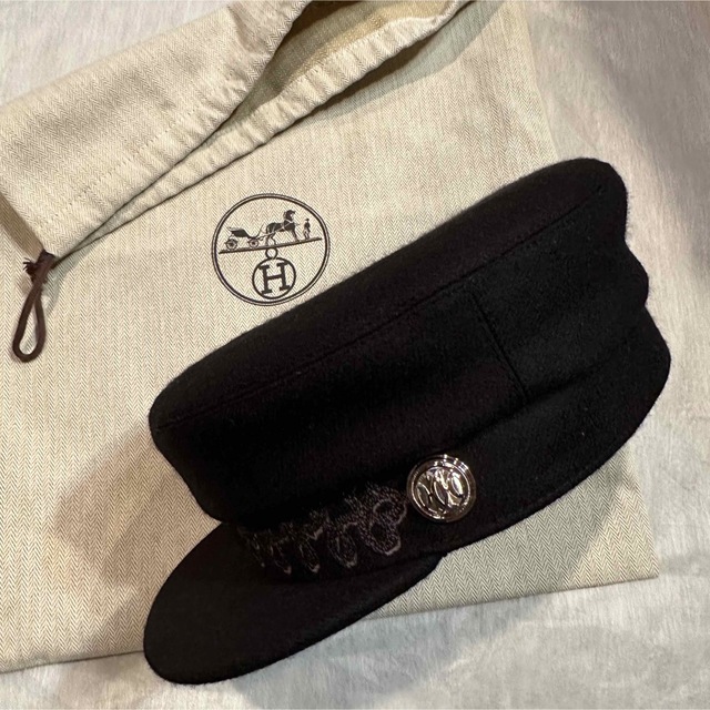 現品 正規 エルメス 新品 未使用 帽子 カブール 58黒 シルバー金具