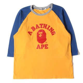 A BATHING APE ア ベイシング エイプ Tシャツ カレッジロゴ 7分袖 ラグランTシャツ イエロー ブルー XL トップス カットソー 長袖 【メンズ】【中古】