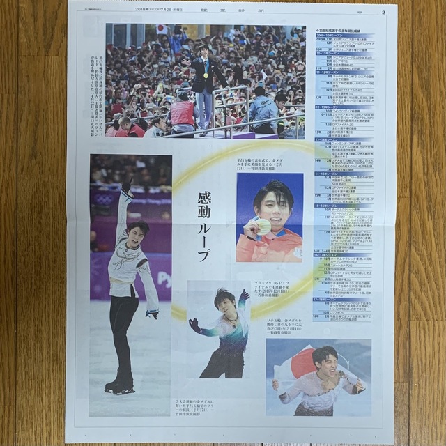 羽生結弦 読売新聞 国民栄誉賞 号外 2018年7月2日