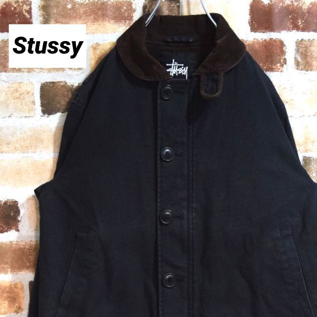 《ステューシー》ブランドロゴ　ブラック　M　厚手　ボタン&ジップジャケット