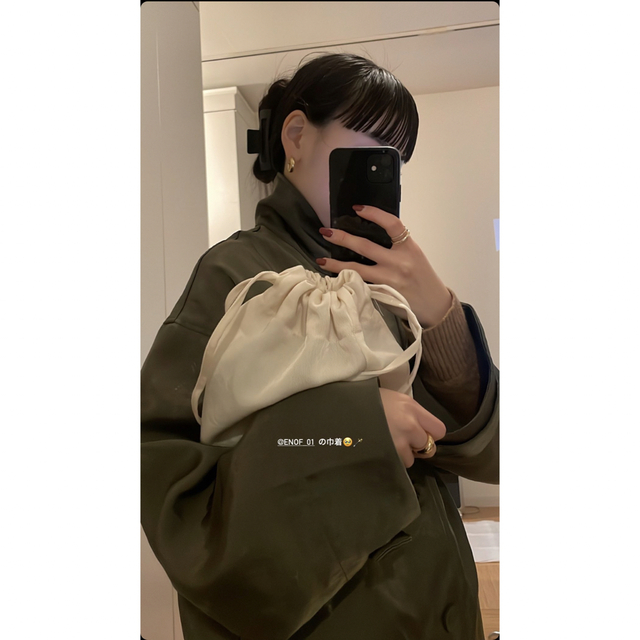 ENOF twill mini bag 巾着 WHITE ホワイト バッグの通販 by もこもこ