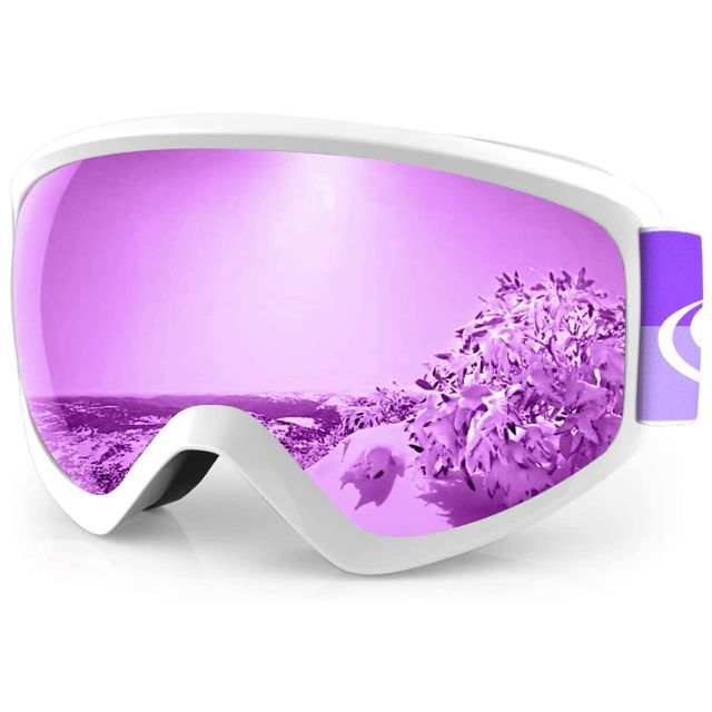 【色: ホワイトフレーム/紫のレンズ（VLT25％）】スキーゴーグル キッズ、F