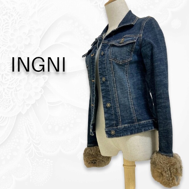 INGNI(イング)のINGNI イング Gジャン ファー付(取り外し可) M　ネイビー レディースのジャケット/アウター(Gジャン/デニムジャケット)の商品写真