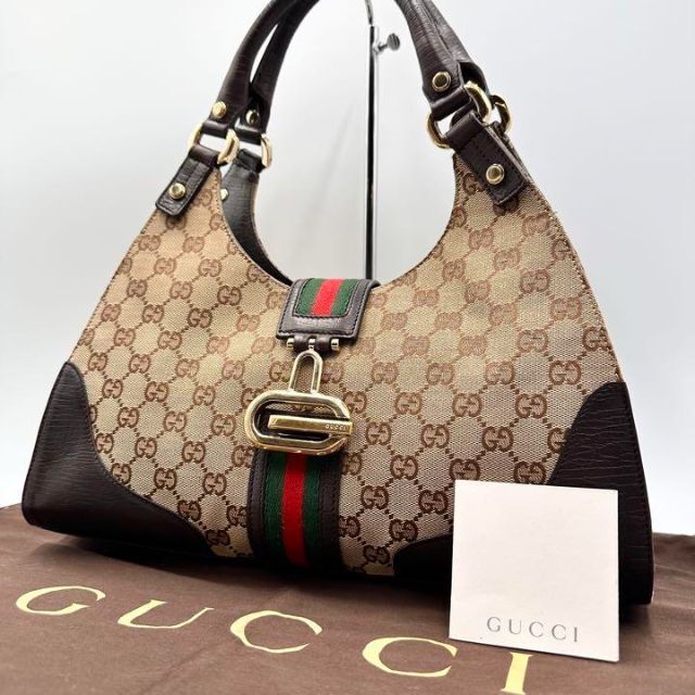 Gucci(グッチ)の✨希少・極美品✨グッチ ハンドバッグ GG柄 シェリーライン G金具 キャンバス レディースのバッグ(ハンドバッグ)の商品写真