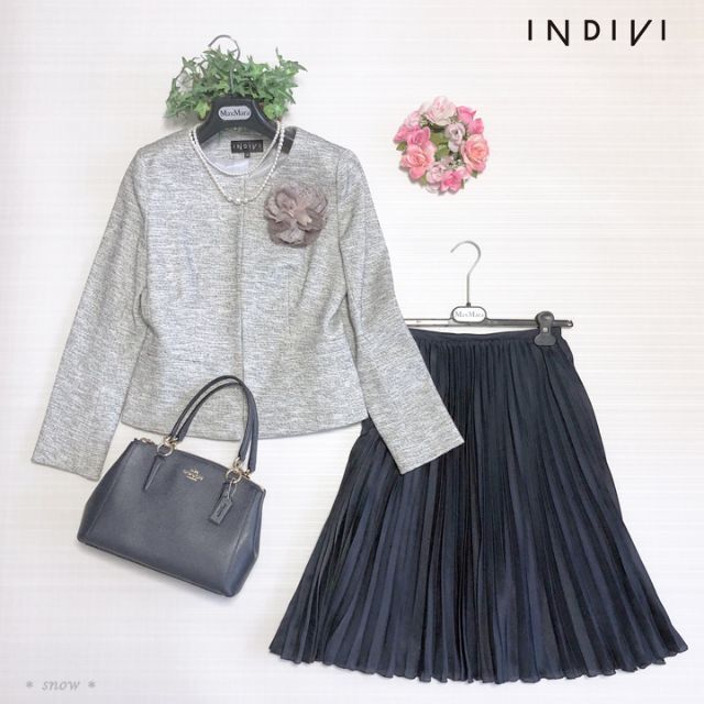 *セットアップ*INDIVI*インディヴィ*ノーカラージャケット*スカート*