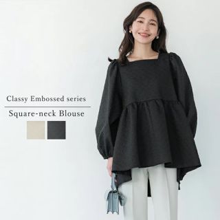 コカ(coca)の新品♡coca エンボススクエアネックブラウス 黒M(シャツ/ブラウス(長袖/七分))