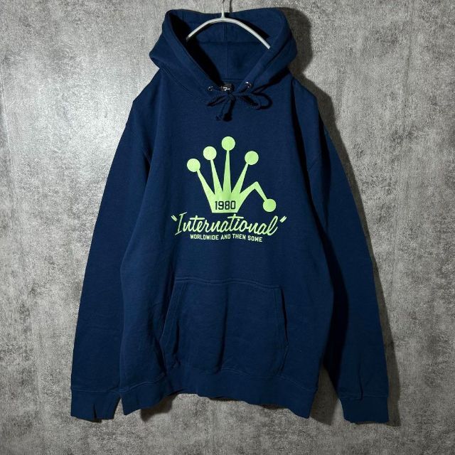 希少】stussy ステューシー☆折れクラウン パーカー ネイビー XL-