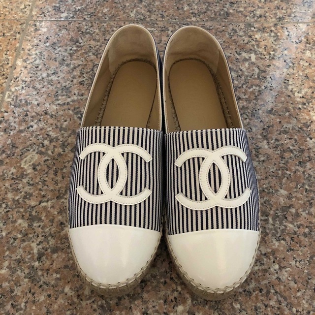 春早割 CHANEL ストライプ シャネル エスパドリーユ 37 超美品☆CHANEL