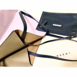 MARNI マルニ ポーチ付き バイカラー レザー ショルダー トート バッグ