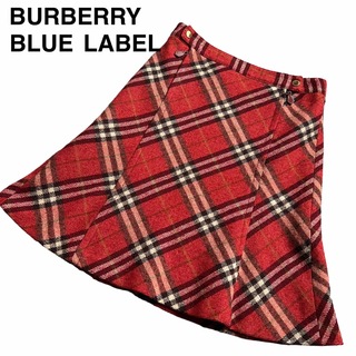 バーバリーブルーレーベル(BURBERRY BLUE LABEL)のBurberry バーバリーブルーレーベル　ウール　赤　36(ひざ丈スカート)