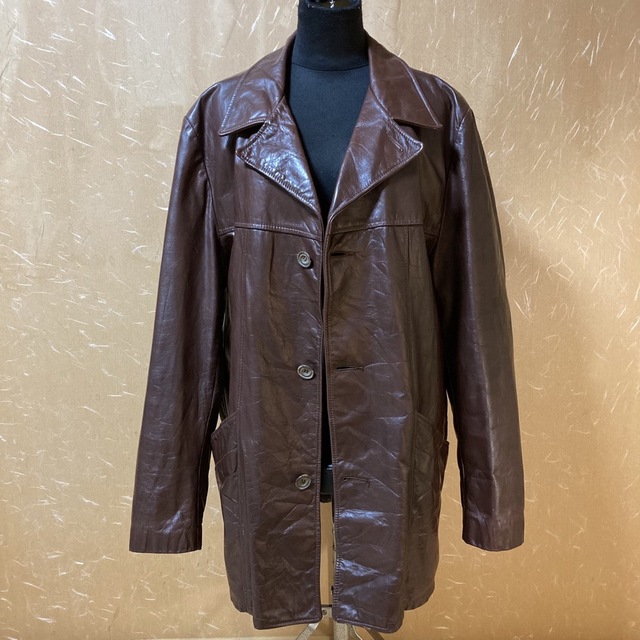 70s USA製 LONDON FOG ステンカラーコート レザー 茶 白金タグ-