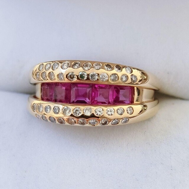 ジュエリーマキ ダイヤモンド×ルビー リング K18YG 0.95ct 7.9g