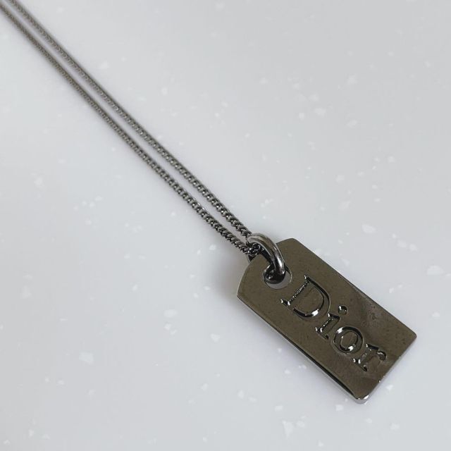 美品】 Dior ロゴ プレートブラック シルバー ネックレス 希少 刻印