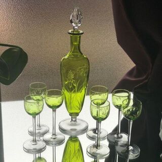 オールドサンルイSt Louis リキュールサービス 緑色♪カラフェ＆グラス７個