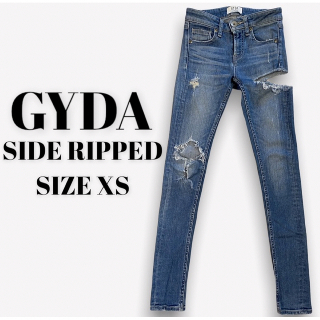 GYDA(ジェイダ)のGYDA サイドリップド ダメージスキニーデニム レディースのパンツ(デニム/ジーンズ)の商品写真