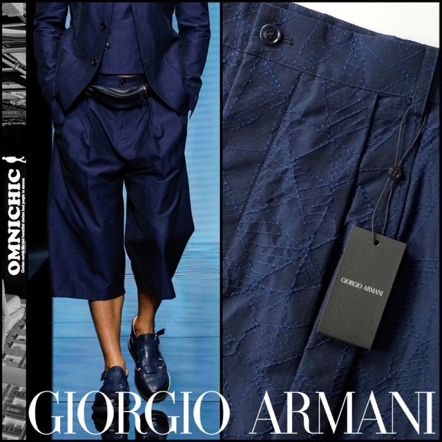 新品GIORGIO ARMANIジョルジオアルマーニワイド7分ネイビーパンツ52 | フリマアプリ ラクマ