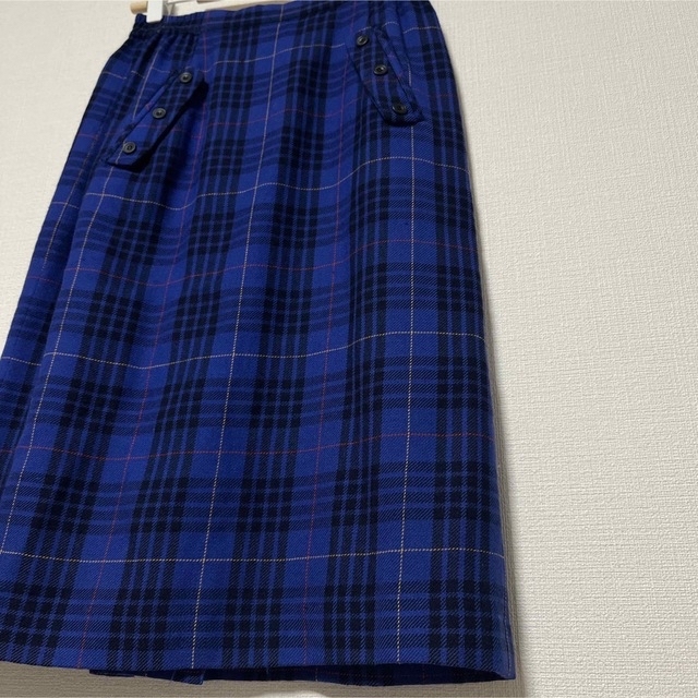 Christian Dior(クリスチャンディオール)のChristian Dior 毛100%ブルーチェック膝丈スカート　size M レディースのスカート(ひざ丈スカート)の商品写真