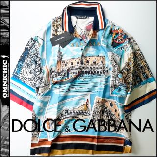 ドルチェアンドガッバーナ(DOLCE&GABBANA)のVENEZIA柄シルク100％新品17万ドルチェ＆ガッバーナビックポロシャツ52(ポロシャツ)