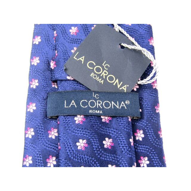 ラ・コロナ ネクタイ 植物柄 花柄 高級 シルク イタリア製 メンズ ネイビー LA CORONA メンズのファッション小物(ネクタイ)の商品写真