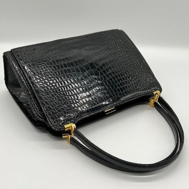 ✨美品✨シャイニングクロコダイル ハンドバッグ ワニ皮 ブラック