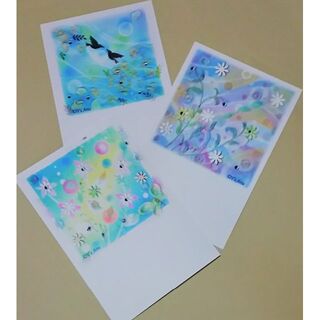 パステルアート＆コラージュの絵葉書　花のポストカード3枚セット(カード/レター/ラッピング)