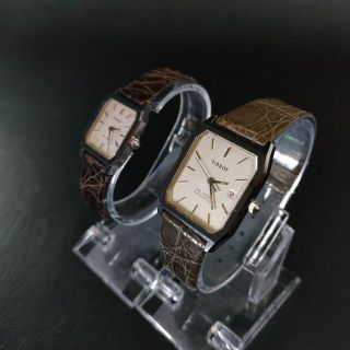 ティソ(TISSOT)の希少美品【稼働品】TISSOT　ティソ　ペアウォッチ　スクエア　ホワイト　レザー(腕時計(アナログ))