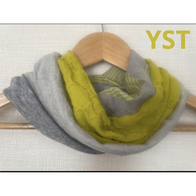 YSTターバン兼用辛子色&イエローグレーストライプ新作国内手作りネックウォーマー レディースのファッション小物(ネックウォーマー)の商品写真