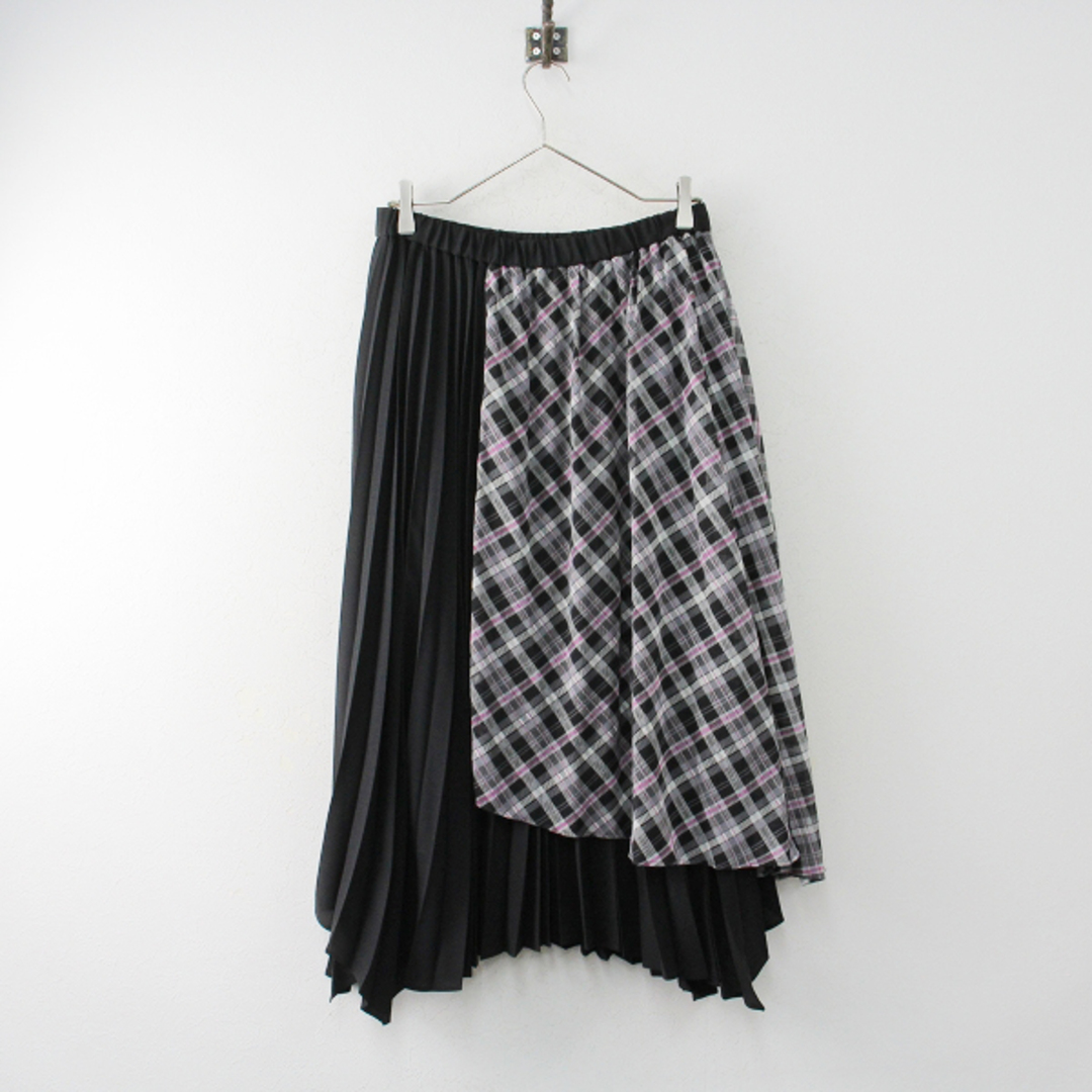Rose Tiara ローズティアラ チェック×プリーツコンビフレアスカート 42/ブラック ボトムス 大きいサイズ【2400013197830】