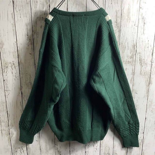 【vintage】古着 90's メンズ チルデン ニット セーター 緑 ★肉厚 メンズのトップス(ニット/セーター)の商品写真