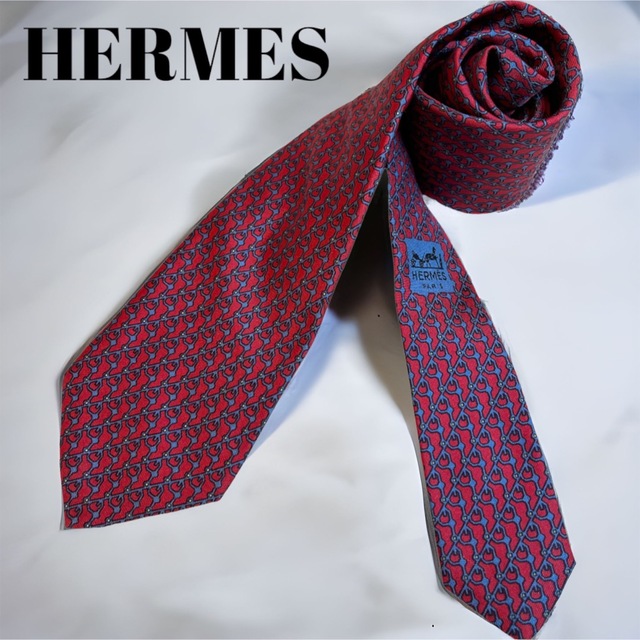 Hermes - 【美品】HERMES ネクタイ ホースビット柄 シルク100% ボルドー