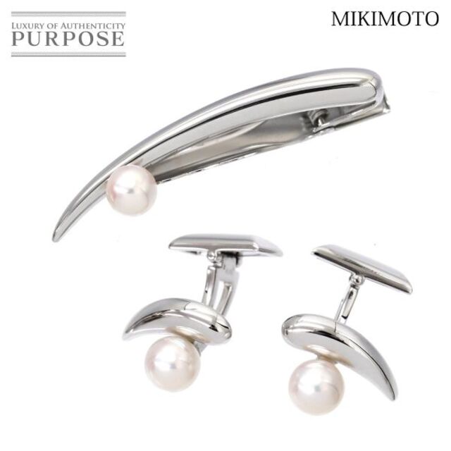 ミキモト MIKIMOTO アコヤ真珠 7.3mm カフス タイピン 2点セット K18 WG ホワイトゴールド パール VLP 90137995