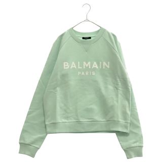 バルマン(BALMAIN)のBALMAIN バルマン フロッキーフロントロゴプリントクルーネックスウェットトレーナー ブルー(スウェット)