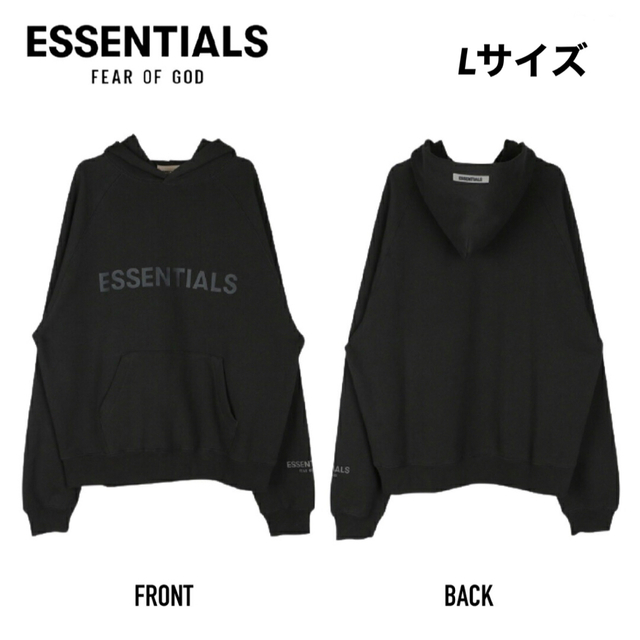 FEAR OF GOD(フィアオブゴッド)のFOGESSENTIALS 3Dシリコンプリント パーカー ブラック Lサイズ メンズのトップス(パーカー)の商品写真