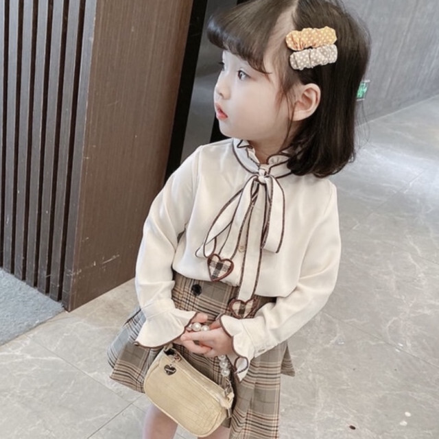 130 ハート ブラウス チェックスカートセット キッズ 女の子 チェック柄 1