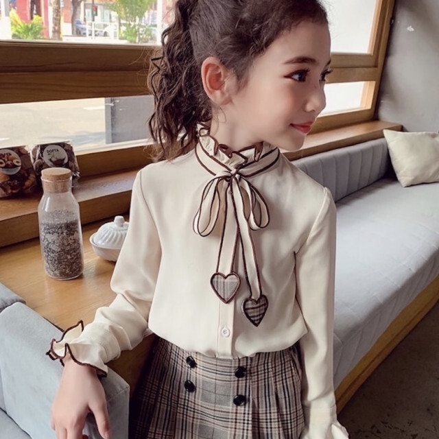 130 ハート ブラウス チェックスカートセット キッズ 女の子 チェック柄 2