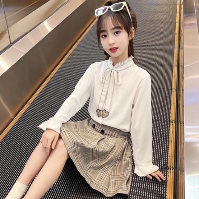 130 ハート ブラウス チェックスカートセット キッズ 女の子 チェック柄 6