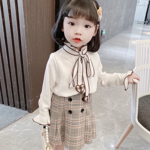 130 ハート ブラウス チェックスカートセット キッズ 女の子 チェック柄 9