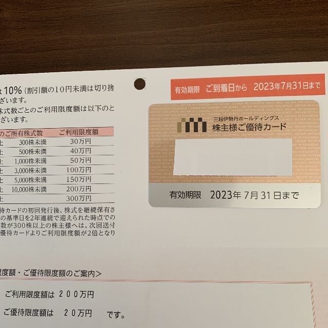チケット三越伊勢丹 ホールディングス 株主優待カード ご利用限度額200万円
