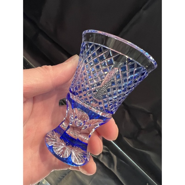 薩摩切子 紗綾高杯BL L-2033 カメイガラス - 食器