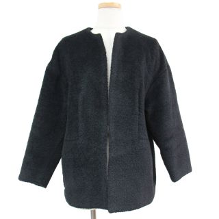 TOMORROWLAND collection トゥモローランド コレクション コート ショートコート アウター 22秋冬 ブラック 黒 36 9号 長袖 ノーカラー スーリーアストラカン アルパカ 暖かい もこもこ ボア トレンド シンプル 無地 ブランド