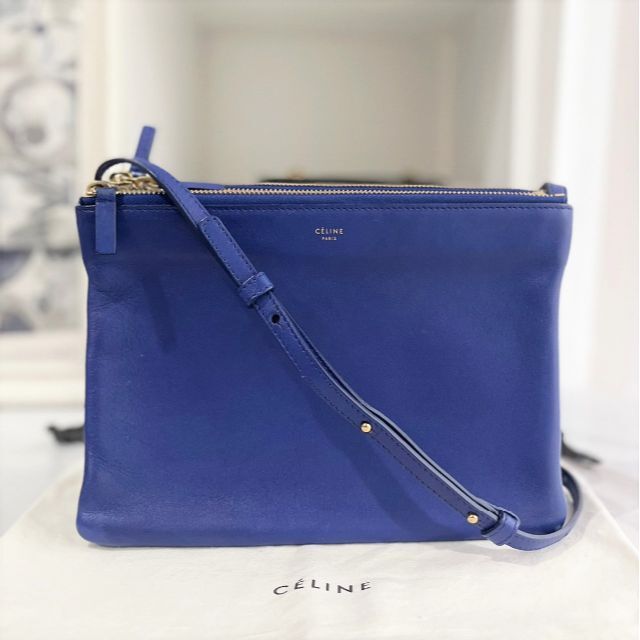 100%安い celine - 美品☆ セリーヌ トリオ ラージ レザー 青