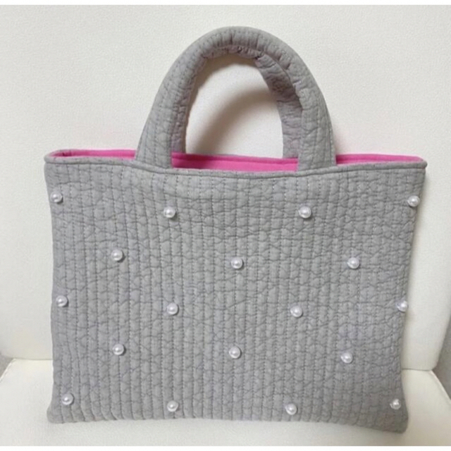 ヌビバッグ♡ハンドメイド♡グレー色♡ピンク色♡パール付き