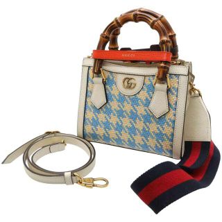 グッチ(Gucci)のグッチ ハンドバッグ ダイアナ ミニ トートバッグ GUCCI 2wayショルダーバッグ バンブー アイボリー ブルー(ハンドバッグ)