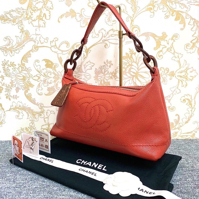専用 CHANEL キャビアスキン ワンショルダー ハンドバッグ 赤 超歓迎