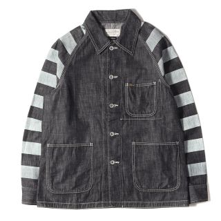 ネイバーフッド(NEIGHBORHOOD)のNEIGHBORHOOD ネイバーフッド ジャケット 袖プリズナーボーダー デニム カバーオール SHIPYARD / C-JKT ブラック 黒 M アウター ブルゾン コート【メンズ】【中古】(カバーオール)