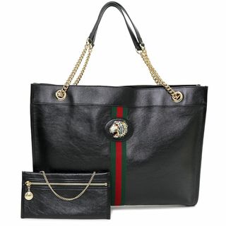 グッチ(Gucci)のグッチ ラジャ タイガーヘッド チェーン トートバッグ カーフスキン レザー ブラック 黒 537219 ポーチ付 訳あり GUCCI（未使用　展示品）(トートバッグ)