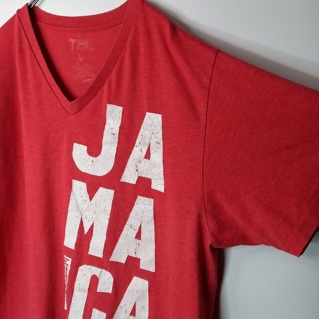 TBL　Vネック　プリントTシャツ　半袖　アメリカ製　サーモンピンク　L メンズのトップス(Tシャツ/カットソー(半袖/袖なし))の商品写真